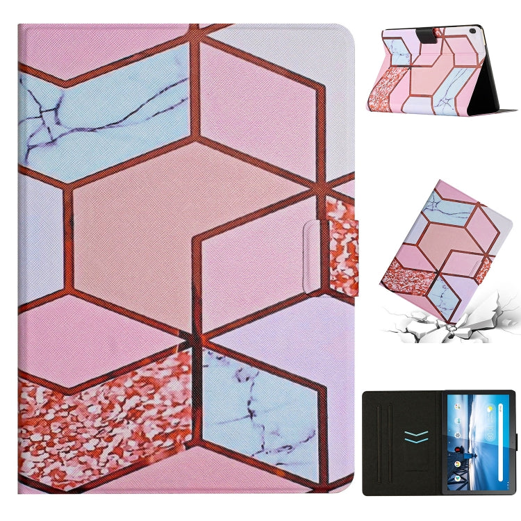 Marble-pattern smart leather tablet case, pink-blue geometric pattern, folio stand