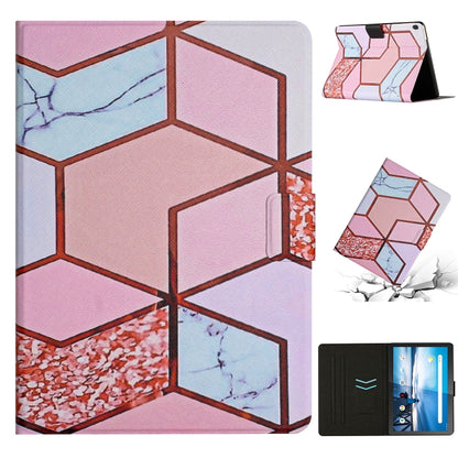 Marble-pattern smart leather tablet case, pink-blue geometric pattern, folio stand