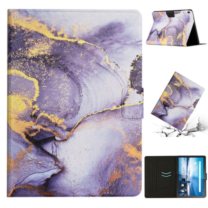 Marble-pattern smart leather tablet case, open stand and front cover, purple-yellow design