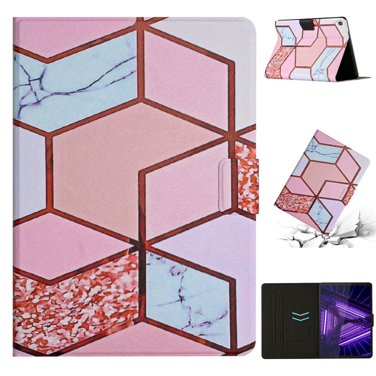 Marble-pattern smart leather tablet case, pink-blue marble front, dark folio back