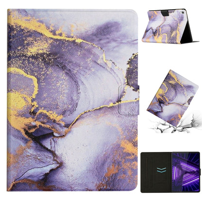 Marble-pattern smart leather tablet case with folio stand and purple-yellow stone look