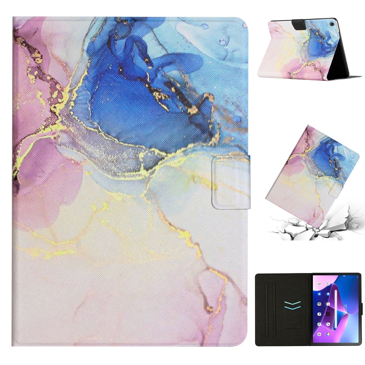 Marble-pattern smart leather tablet case with front flap and stand, purple blue pink