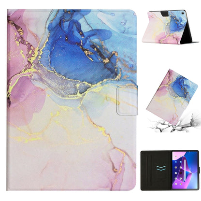 Marble-pattern smart leather tablet case with front flap and stand, purple blue pink