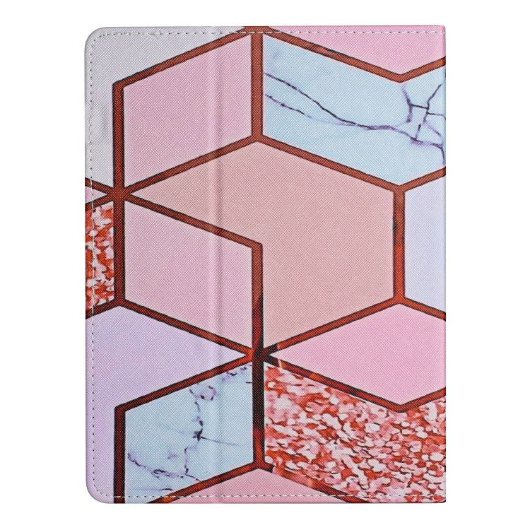 Pink and blue geometric marble tablet case with folio cover and rounded corners