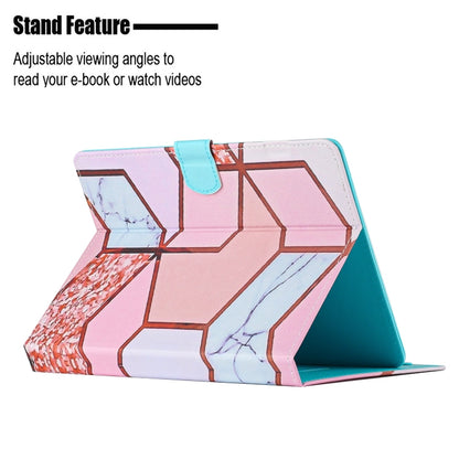 Tablet folio case featuring adjustable viewing stand with geometric marble pink and blue