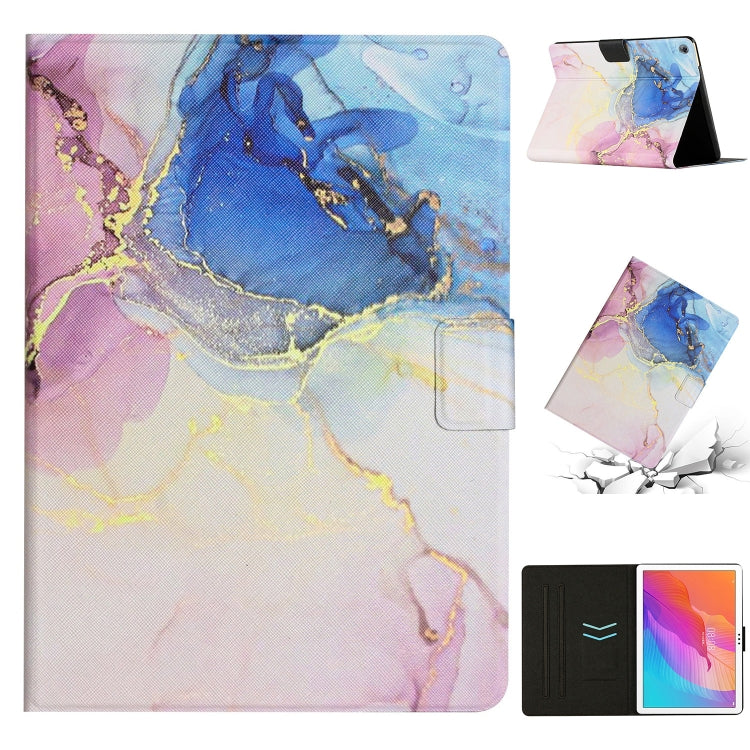 Marble-pattern leather tablet case in purple-blue marble, folio stand with card cutouts