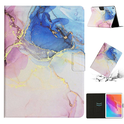 Marble-pattern leather tablet case in purple-blue marble, folio stand with card cutouts