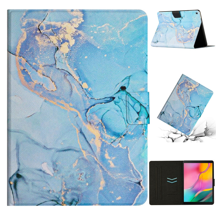 Blue marble tablet case with kickstand stand; tablet shown with matching folio cover