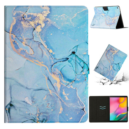 Blue marble tablet case with kickstand stand; tablet shown with matching folio cover