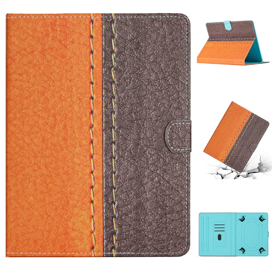 Orange and dark gray leather tablet case with stitched spine and side flap pocket