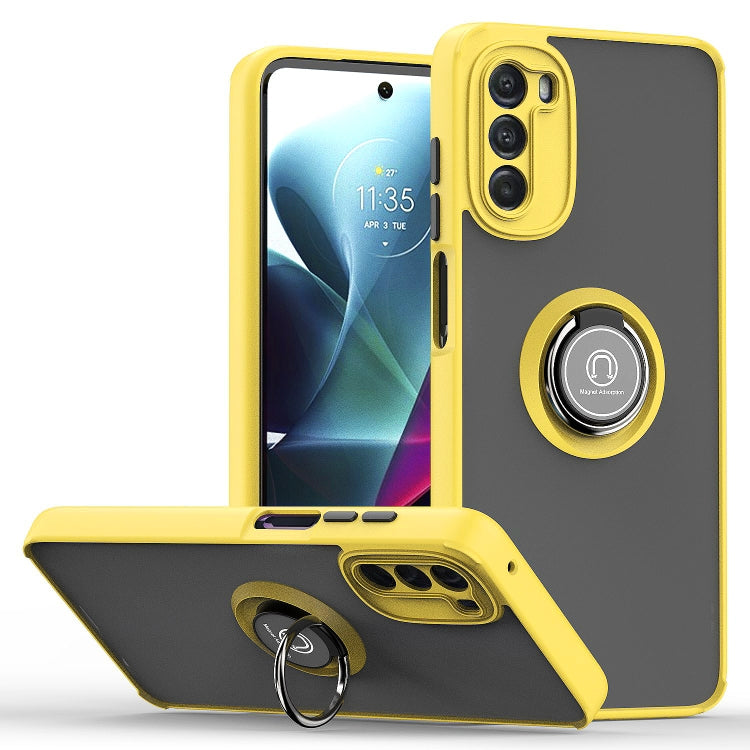 Yellow TPU and PC phone case with ring holder and camera cutouts