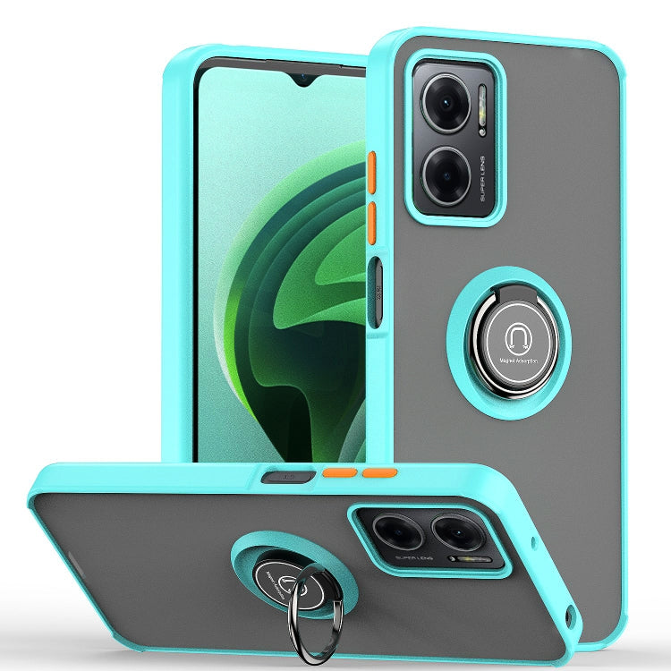 Sky blue phone case with ring holder and front cover kickstand