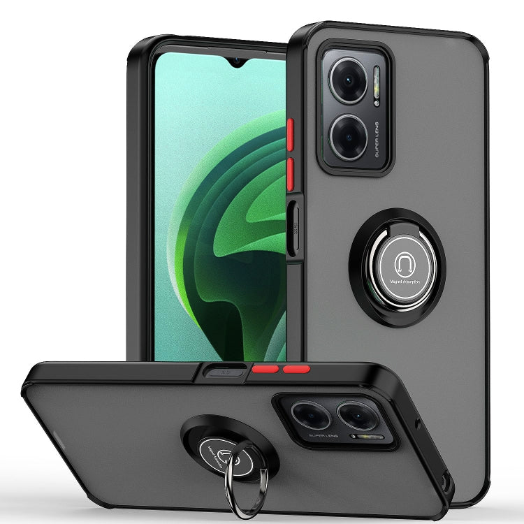 Black phone case with circular ring holder and protective camera lens openings