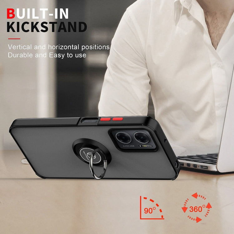 Black TPU/PC phone case with built-in kickstand and camera opening