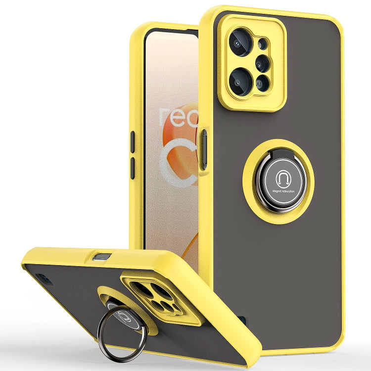 Gold-tone phone case with ring holder and flip cover for protection