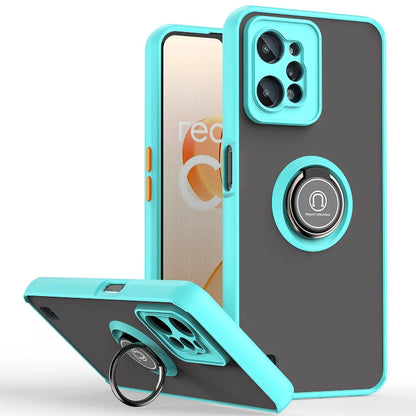 Light blue phone case with ring holder and flip cover protection