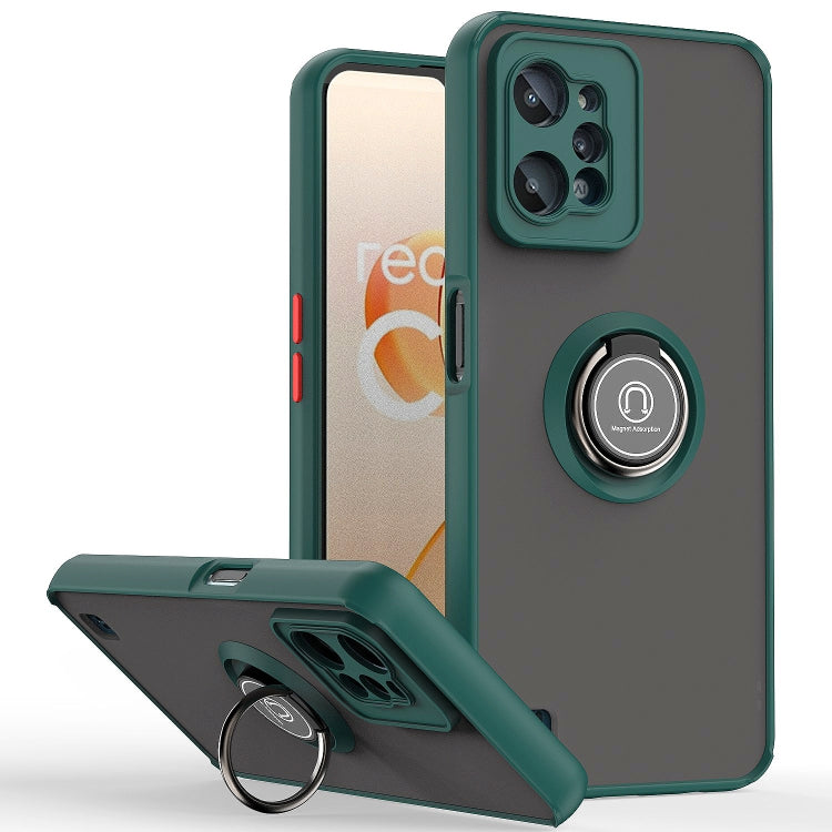 Army green phone case with ring holder and flip cover for screen protection