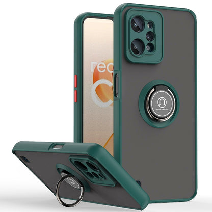 Army green phone case with ring holder and flip cover for screen protection