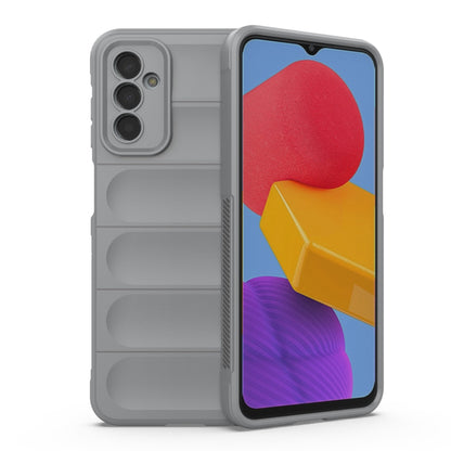 Grey wallet-style phone case with textured back and card-slot compartments