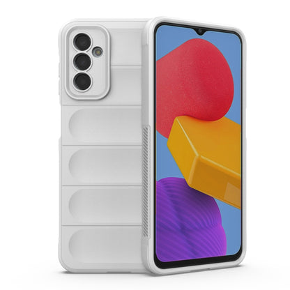 White wallet-style phone case with textured back and card-slot compartments