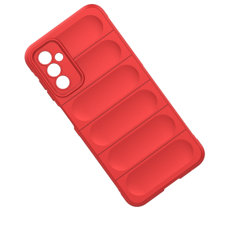 TPU phone case in red, angled view with camera cutouts and raised ridges