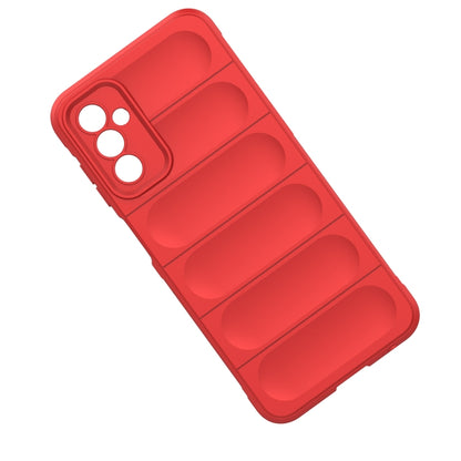 TPU phone case in red, angled view with camera cutouts and raised ridges