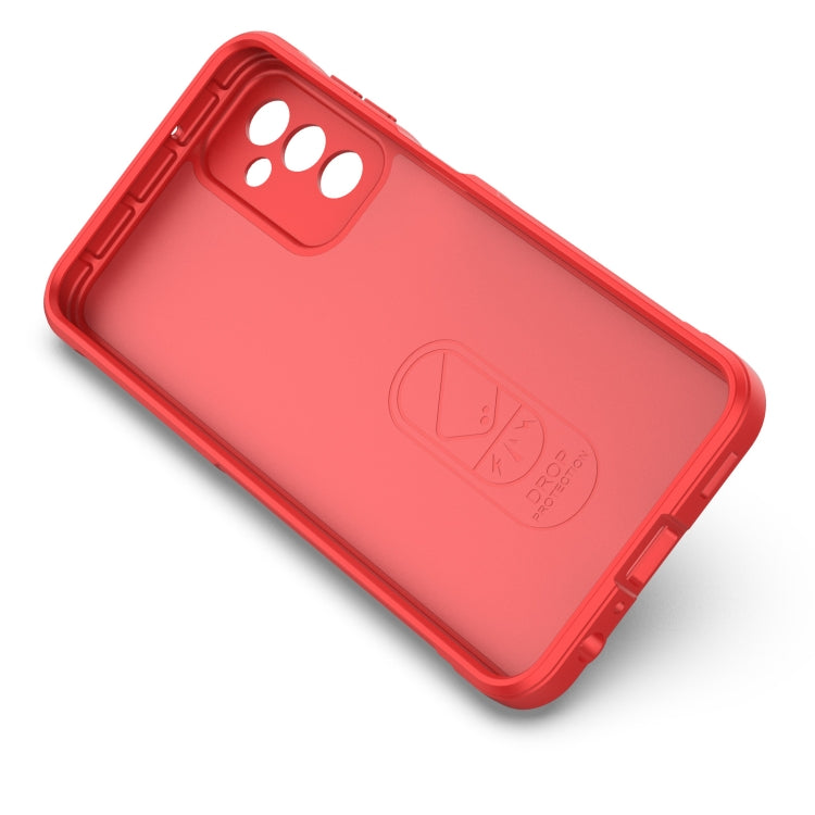 TPU phone case in red, back view with camera cutout and embossed logo