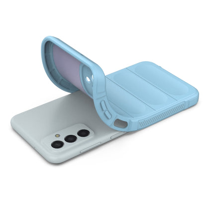 Light blue flip phone case with TPU shell, flannel lining, and camera cutouts