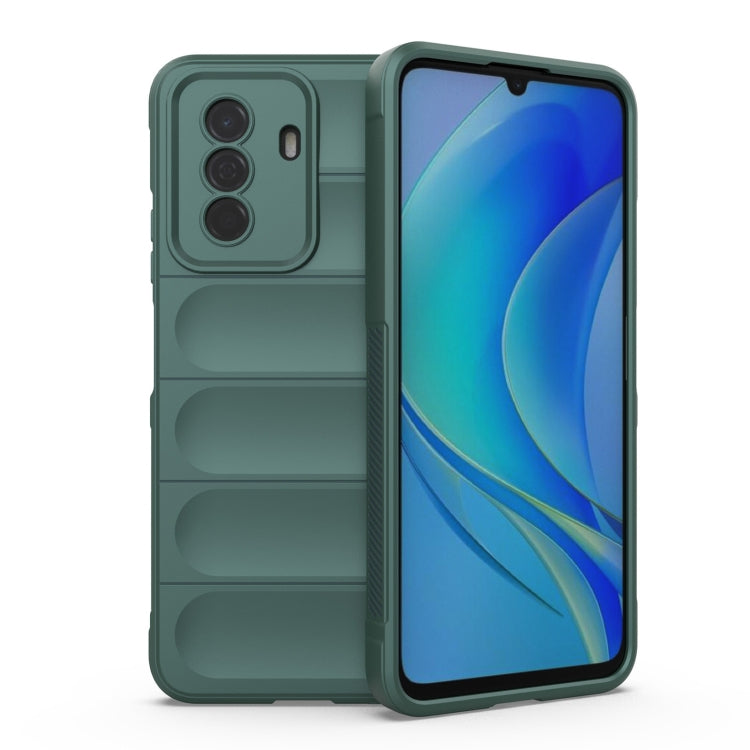 TPU phone case in dark green, with dual camera cutouts and grippy ridged back