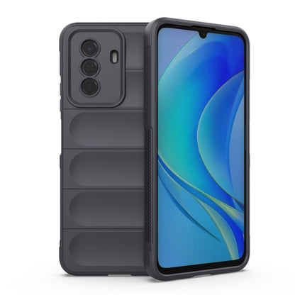 TPU phone case in dark grey, with dual camera cutouts and ridged back panel