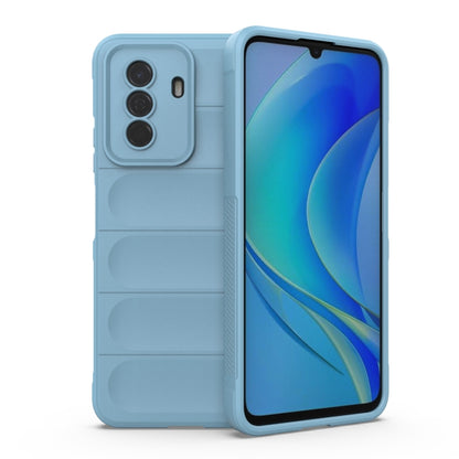 TPU phone case in light blue, with camera cutouts and ridged back for grip