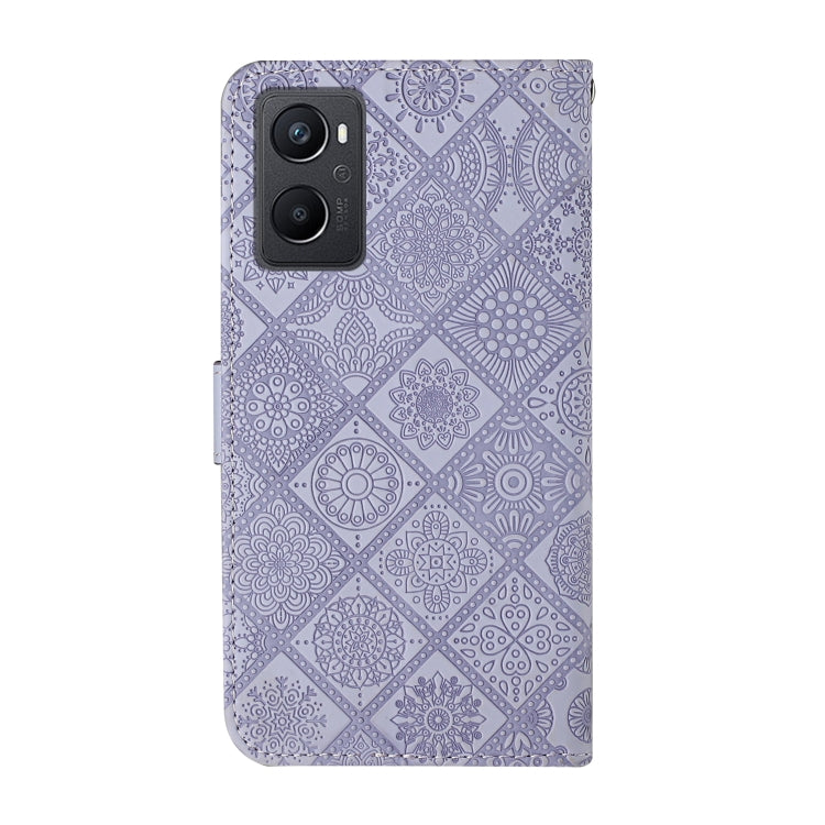 Purple embossed pattern leather phone case with camera cutout