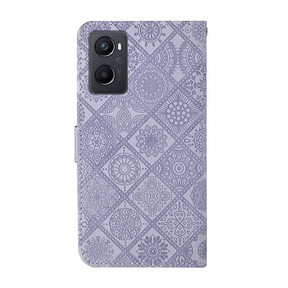 Purple embossed pattern leather phone case with camera cutout