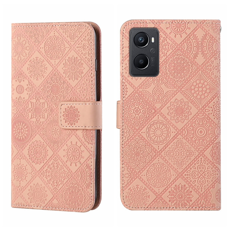 Pink embossed pattern leather phone case with flip cover and card slot