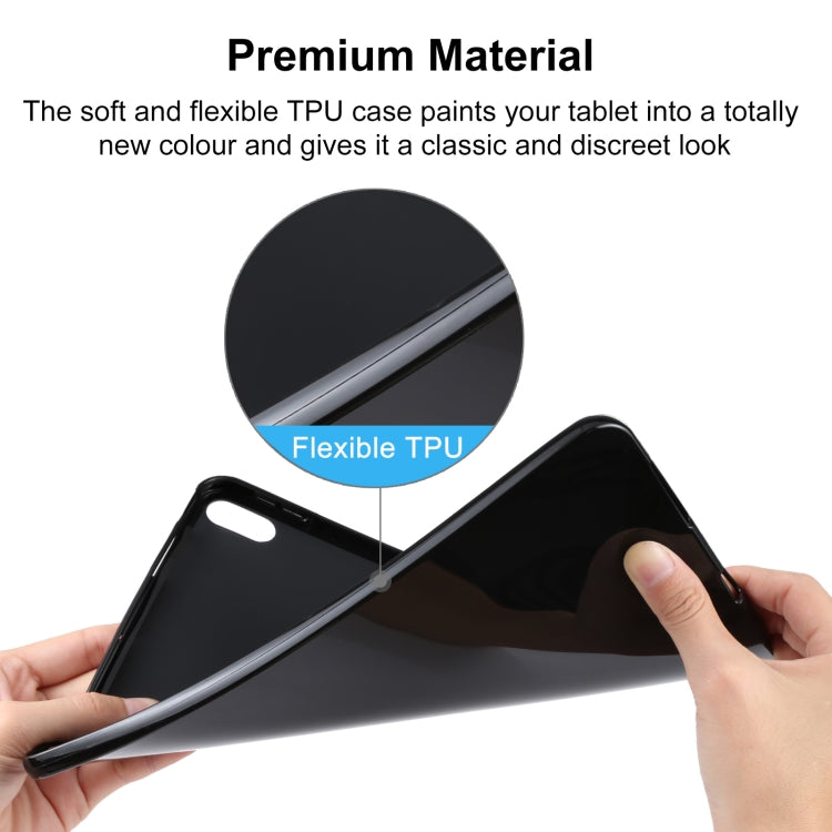 Black flexible TPU tablet case with smooth surface and curved corners