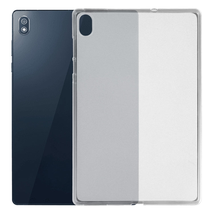 Transparent TPU tablet case with frosted back panel and precise port openings