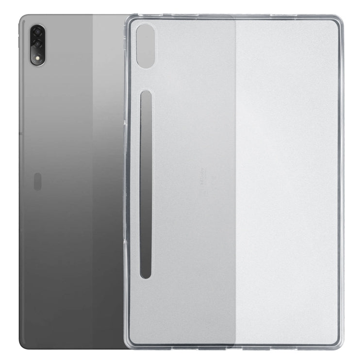 Clear TPU tablet case with frosted panel and elongated side button opening