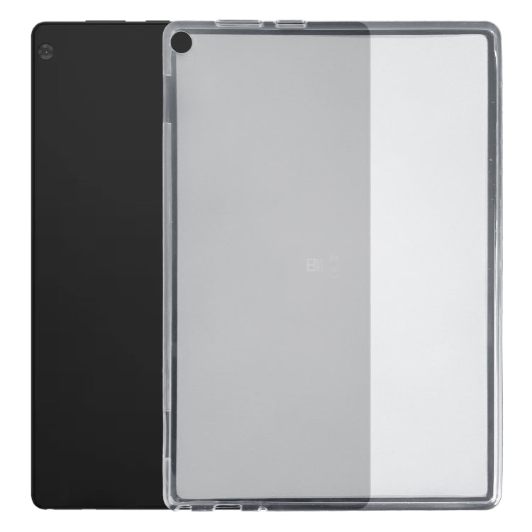 Transparent TPU tablet case with frosted back and cutouts for camera and ports