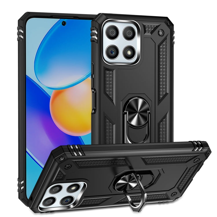 Black rugged phone case with 360° rotating kickstand and raised camera protection