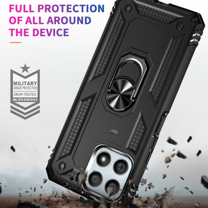 Black rugged phone case with 360° rotating holder and textured shock-absorbing edges