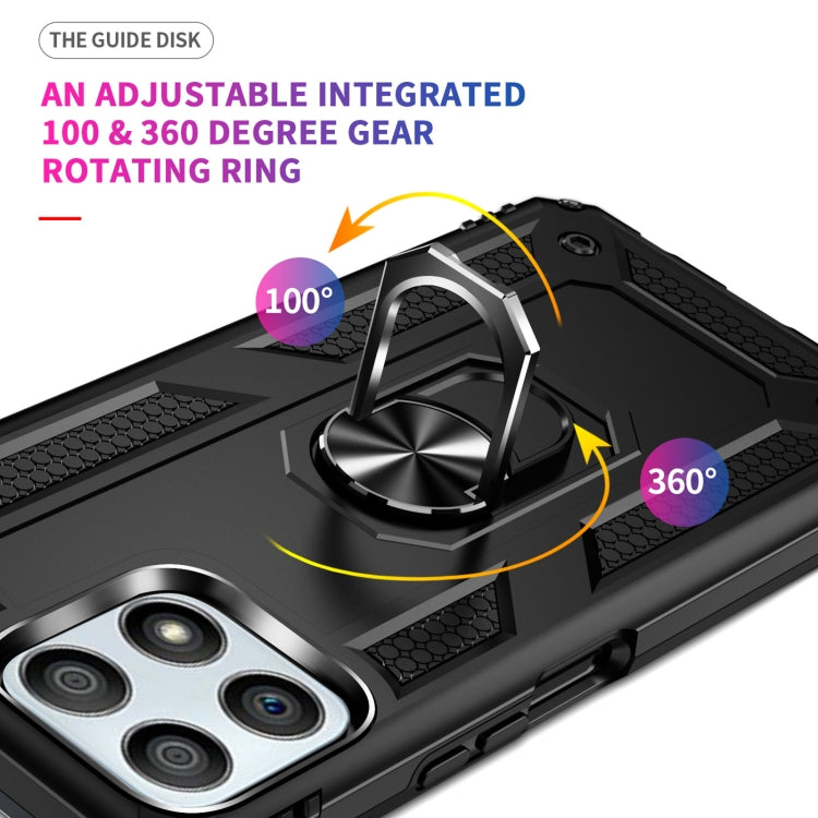 Black rugged phone case with adjustable 100° and 360° rotating ring holder