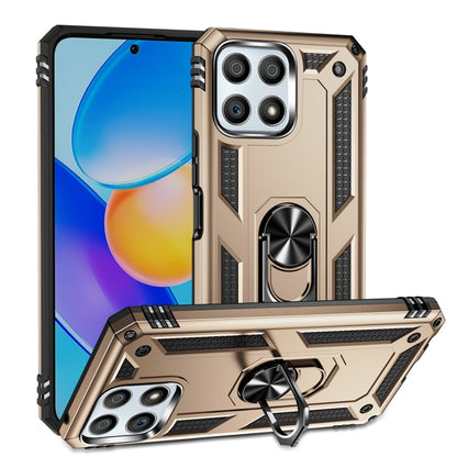 Gold rugged phone case with 360° rotating kickstand and textured grip side panels