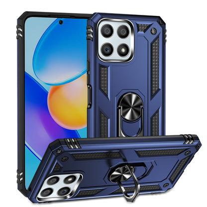 Blue rugged phone case with 360° rotating holder and raised camera lens frame