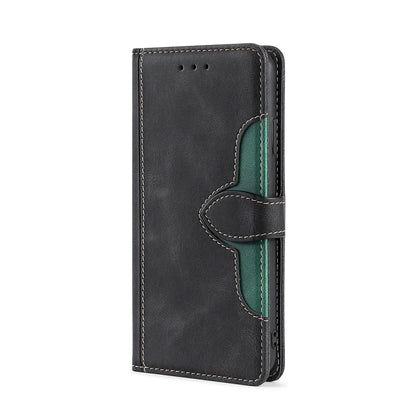 Black leather flip phone case with magnetic buckle and card slot cutouts