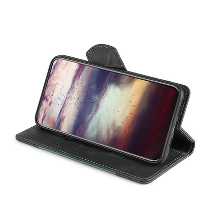 Black leather wallet-style phone case with magnetic stand flap
