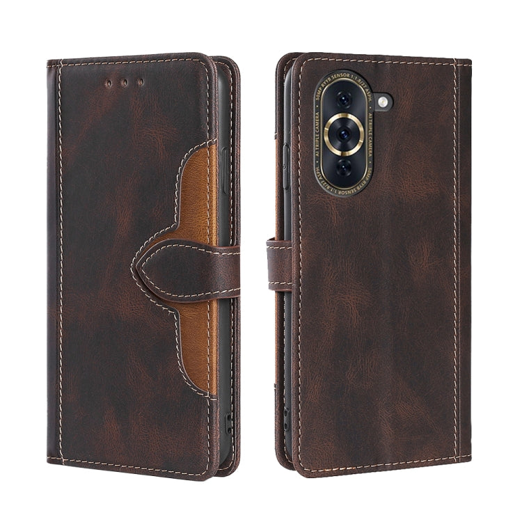 Brown leather flip phone case with magnetic buckle and inner card holder