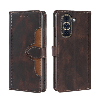 Brown leather flip phone case with magnetic buckle and inner card holder