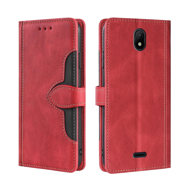Red leather magnetic buckle phone case with camera opening and side button cutout