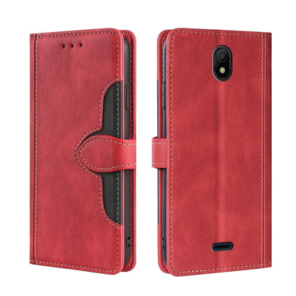 Red leather magnetic buckle phone case with camera opening and side button cutout