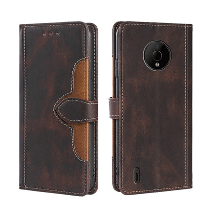 Brown leather magnetic buckle phone case with camera opening and side button cutout
